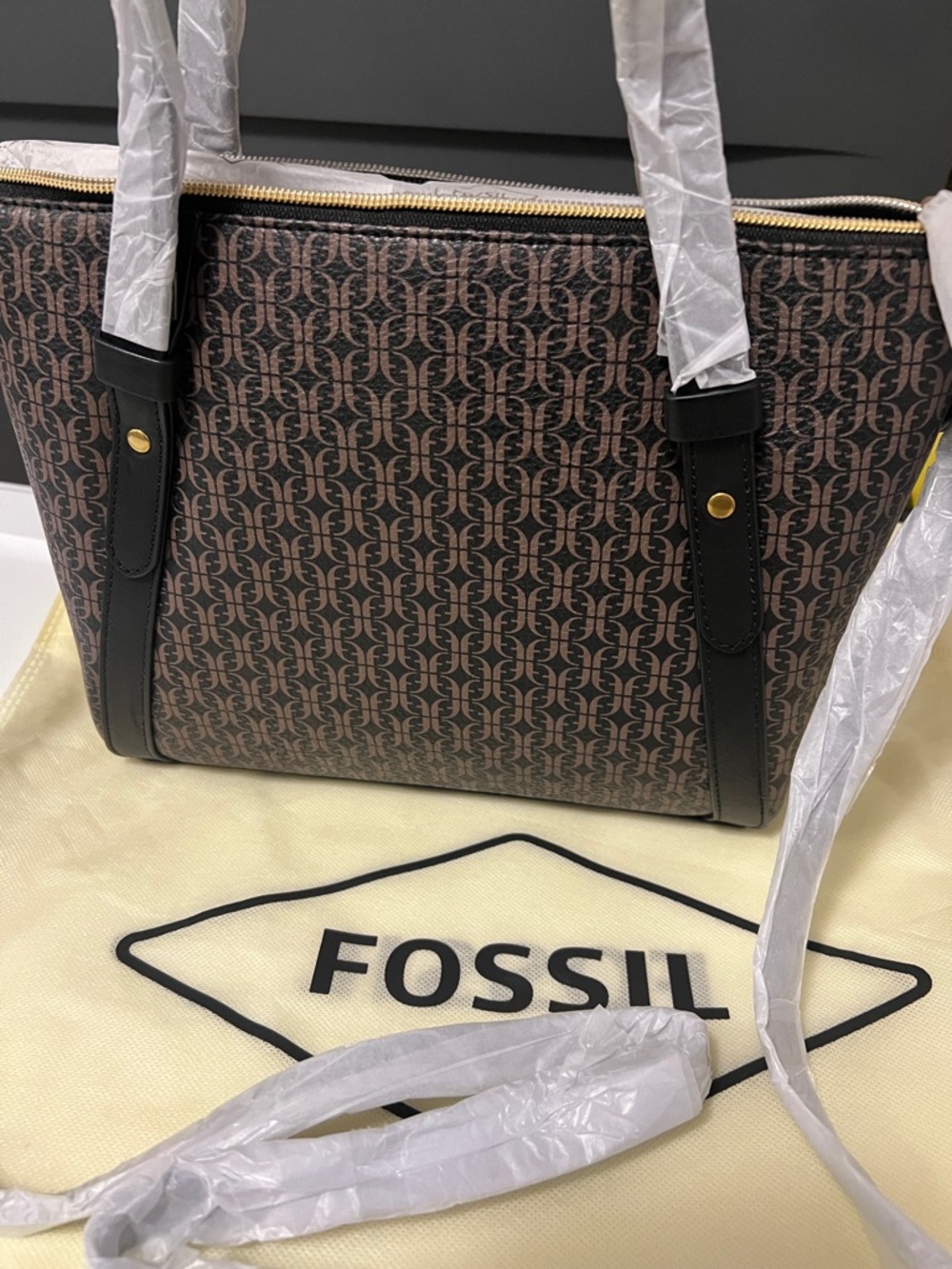 Fossil Brown/Black Signature Monogram Tote